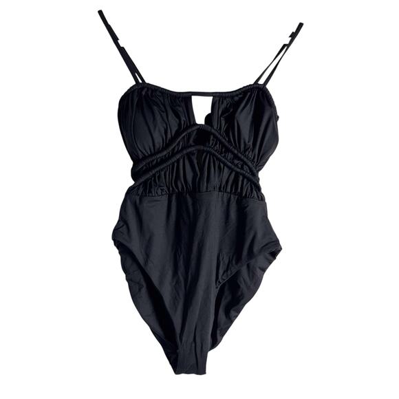 Becca Rebecca Virtue Color Code Sarai Black Plunge One Piece Swimsuit Size M - Picture 3 of 9